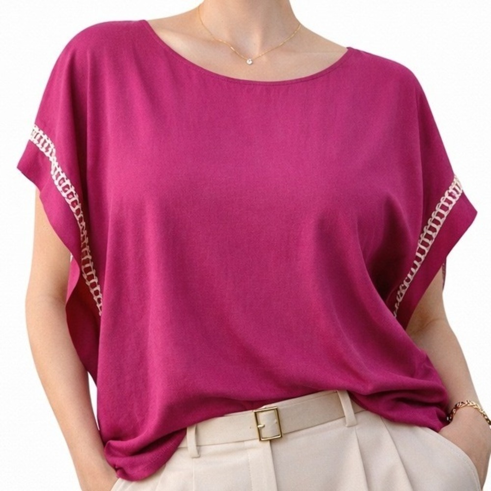 Michael Kors Womens Blouse Studded Sleeve Pink Satin Blouson Top M